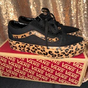 Vans Black & Leopard Platform Sneakers
